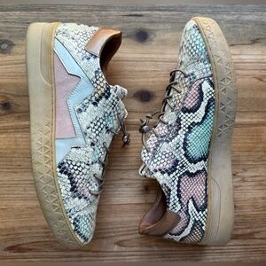 MJUS Snake Print Leather Sneakers | Pastel Multicolor Lace-Up Shoes 41
